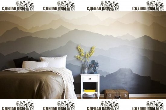Дизайн стены в спальне: горы